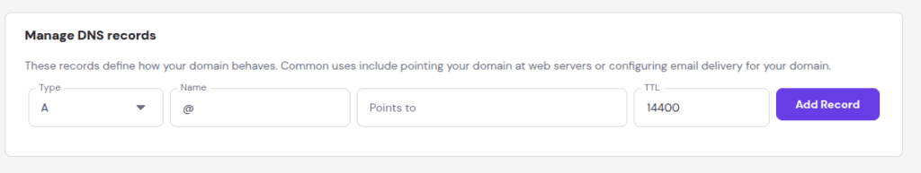 Adding VPS IP address as a A record in Hostinger DNS